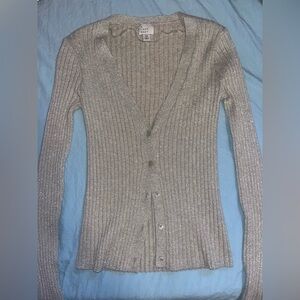 a new day Silver Cardigan Sweater with Ribbed Texture